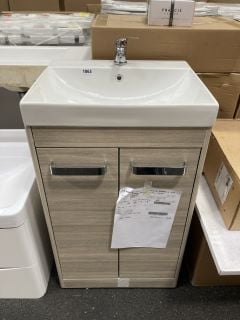 (COLLECTION ONLY) VITRA M-LINE FLOOR STANDING 2 DOOR SINK UNIT IN LIGHT ELM WITH A 520 X 430MM 1TH CERAMIC BASIN COMPLETE WITH A MONO BASIN MIXER TAP & CHROME SPRUNG WASTE - RRP £939: LOCATION - A6