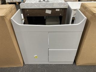 (COLLECTION ONLY) FLOOR STANDING 2 DOOR 2 DRAWER SEMI RECESSED SINK UNIT IN MATT PEARL GREY 800 X 310 X 820MM - RRP £320: LOCATION - A6