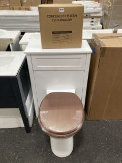 (COLLECTION ONLY) 570 X 300MM TOILET UNIT IN WHITE WITH BTW PAN & WOOD EFFECT SEAT WITH CONCEALED CISTERN FITTING KIT - RRP £780: LOCATION - A7