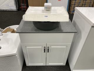 (COLLECTION ONLY) FLOOR STANDING 2 DOOR COUNTERTOP SINK UNIT IN WHITE WITH A GREY GRANITE COUNTERTOP 700 X 330MM & GREY CERAMIC VESSEL BASIN WITH A HIGH MONO BASIN MIXER TAP IN CHROME WITH SPRUNG WAS