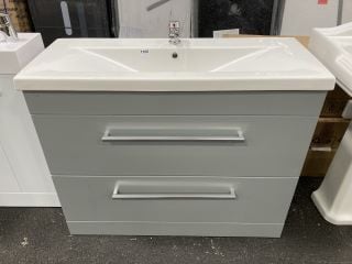 (COLLECTION ONLY) FLOOR STANDING 2 DRAWER SINK UNIT IN LIGHT GREY WITH A 1000 X 400MM 1TH CERAMIC BASIN COMPLETE WITH A MONO BASIN MIXER TAP & CHROME SPRUNG WASTE - RRP £920: LOCATION - A7