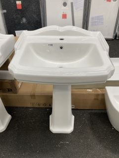 (COLLECTION ONLY) TRADITIONAL 600MM 1TH CERAMIC BASIN WITH FULL PEDESTAL - RRP £290: LOCATION - A7