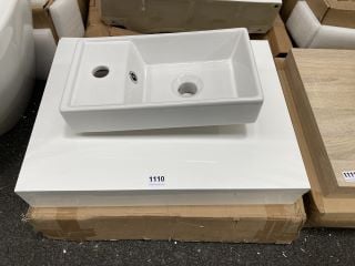 (COLLECTION ONLY) 600 X 460MM FLOATING SHELF IN WHITE WITH A STH CERAMIC COUNTERTOP BASIN - RRP £280: LOCATION - A7