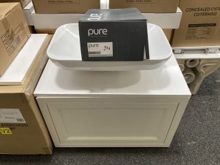 (COLLECTION ONLY) WALL HUNG 1 DRAWER COUNTERTOP SINK UNIT IN CHAULK WHITE & WHITE 670 X 400MM WITH A CERAMIC VESSEL BASIN COMPLETE WITH A 3 HOLE WALL MOUNTED BASIN MIXER WITH SPRUNG WASTE - RRP £790: