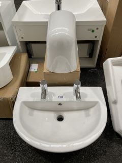 (COLLECTION ONLY) 550MM WIDE 2TH CERAMIC BASIN WITH SEMI PEDESTAL & PAIR OF CHROME PILLAR TAPS - RRP £310: LOCATION - A6