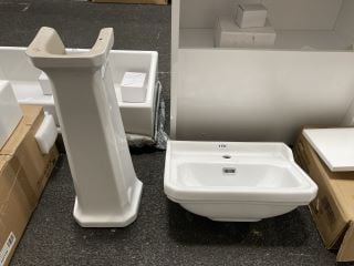 (COLLECTION ONLY) TRADITIONAL 500MM WIDE 1TH CERAMIC BASIN WITH FULL PEDESTAL - RRP £260: LOCATION - A6