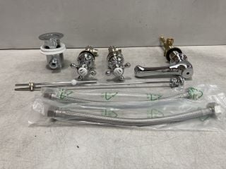 PAIR OF TRADITIONAL CROSSHEAD STOP TAPS IN CHROME WITH CHROME BASIN SPOUT & POP UP WASTE - RRP £265: LOCATION - RACKING 3