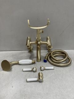 TRADITIONAL DECK MOUNTED BSM IN BRUSHED BRASS WITH HANDSET & HOSE - RRP £475: LOCATION - RACKING 3