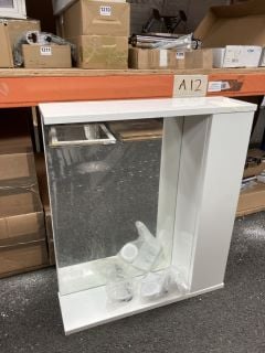 (COLLECTION ONLY) WALL MOUNTED ILLUMINATED BATHROOM MIRROR WITH SIDE CUPBOARD AND SHELF IN WHITE 700 X 610 X 170MM RRP £279: LOCATION - RACKING 3