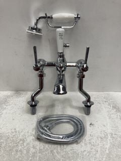 TRADITIONAL LEVER ACTION DECK MOUNTED BSM IN CHROME WITH SHOWER HANDSET & HOSE - RRP £465: LOCATION - R1