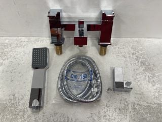 SQUARE STYLED DECK MOUNTED BSM IN CHROME WITH SHOWER HANDSET, HOSE & WALL MOUNTING BRACKET - RRP £420: LOCATION - R1