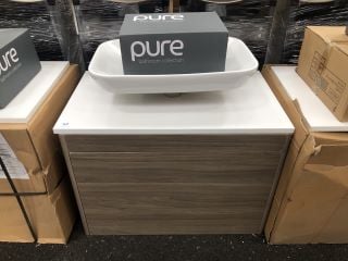 (COLLECTION ONLY) VITRA M-LINE WALL HUNG 1 DRAWER COUNTERTOP SINK UNIT IN DARK ELM 720 X 420MM WITH A CERAMIC VESSEL BASIN COMPLETE WITH A WALL MOUNTED 3 HOLE BASIN MIXER IN CHROME WITH SPRUNG WASTE