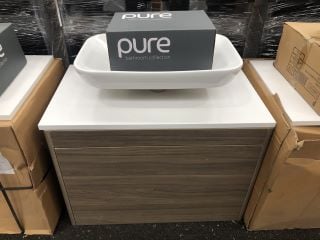 VITRA M-LINE WALL HUNG 1 DRAWER COUNTERTOP SINK UNIT IN DARK ELM 720 X 420MM WITH A CERAMIC VESSEL BASIN COMPLETE WITH A WALL MOUNTED 3 HOLE BASIN MIXER IN CHROME WITH SPRUNG WASTE - RRP £839: LOCATI