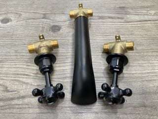 PAIR OF BLACK WALL MOUNTED TRADITIONAL CROSSHEAD STOP TAPS WITH BATH SPOUT - RRP £265: LOCATION - R2