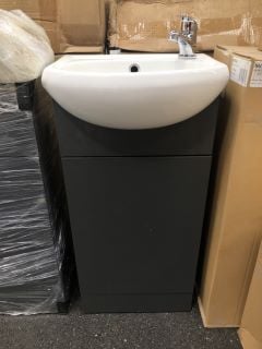 (COLLECTION ONLY) FLOOR STANDING 1 DOOR SEMI RECESSED CLOSET SINK UNIT IN MATT GREY WITH A 400 X 300MM 1TH CERAMIC BASIN COMPLETE WITH A MONO BASIN MIXER TAP & CHROME SPRUNG WASTE - RRP £655: LOCATIO