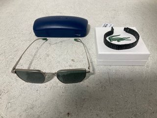 LACOSTE MARCHON SUNGLASSES IN MATTE LIGHT GUNMETAL WITH CASE - RRP £175.00 TO INCLUDE LACOSTE BLACK METAL BRACELET: LOCATION - WA4