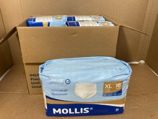 4 X PACKS OF 16 MOLLIS ADULT PANTS WITH ANTI-LEAK BARRIER-SIZE XL: LOCATION - WA8