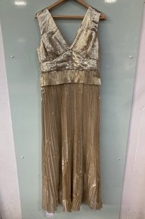 SELF-PORTRAIT METALLIC V-NECK MAXI DRESS IN GOLD - UK SIZE 16 - RRP £463.00: LOCATION - BOOTH