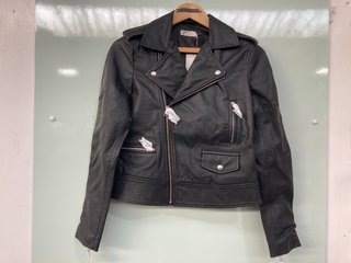 AND/OR WOMENS LEATHER BIKER JACKET IN BLACK - SIZE UK 6 - RRP £199: LOCATION - A5