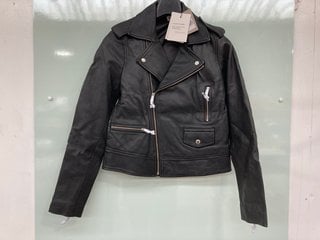 AND/OR WOMENS LEATHER BIKER JACKET IN BLACK - SIZE UK 6 - RRP £199: LOCATION - A4