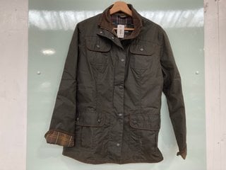 BARBOUR WOMENS UTILITY WAXED JACKET IN OLIVE - SIZE UK 16 - RRP £209: LOCATION - A4