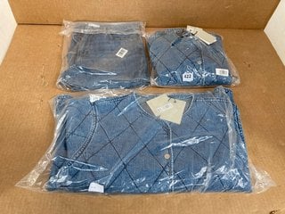 2 X AND/OR WOMENS HALLIE DENIM JACKETS IN BLUE - SIZES UK 12 & 20 TO ALSO INCLUDE JOHN LEWIS & PARTNERS WOMENS ANYDAY HOLBORNE WIDE LEG DENIM JEANS IN MID WASH BLUE - SIZE UK 12: LOCATION - A3