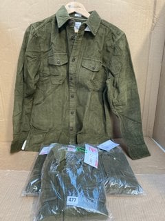 4 X JOHN LEWIS & PARTNERS MENS CORDUROY OVERSHIRTS IN OLIVE - SIZE UK MEDIUM - COMBINED RRP £236: LOCATION - B1