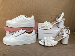 MODA IN PELLE WOMENS ABBIY CHUNKY SOLE SIZE ZIP LEATHER TRAINERS IN WHITE - SIZE UK 7 TO ALSO INCLUDE MONSOON WOMENS BLOCK HEEL BOW SANDALS IN WHITE - SIZE UK 9: LOCATION - B2