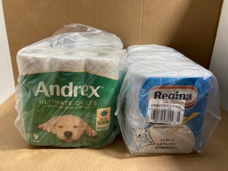 ANDREX 9 PACK TOILET TISSUE TO INCLUDE REGINA BLITZ 2 PACK KITCHEN TOWELS: LOCATION - WA1