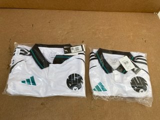 2 X ADIDAS JERSEYS IN WHITE/GREEN - UK SIZE SMALL: LOCATION - C17