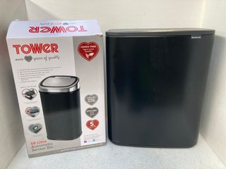 TOWER 58L AUTOMATIC SENSOR BIN IN BLACK TO INCLUDE BRABANTIA 60L BO TOUCH BIN WITH 1 INNER BUCKET IN BLACK: LOCATION - C14