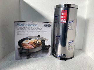 QUEST MULTIFUNCTION ELECTRIC COOKER TO INCLUDE TRAMONTINA 30L STAINLESS STEEL PEDAL BIN: LOCATION - C14