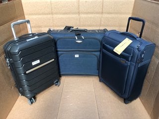 3 X ASSORTED SUITCASES TO INCLUDE SMALL SAMSONITE SUITCASE IN NAVY: LOCATION - C12