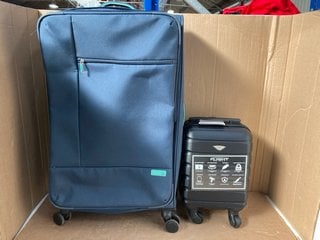 MEDIUM SIZED FABRIC WHEELED SUITCASE IN NAVY TO ALSO INCLUDE FLIGHT KNIGHT CABIN SIZE HARD SHELL WHEELED SUITCASE IN BLACK: LOCATION - C10