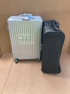 FLIGHT KNIGHT MEDIUM SIZE HARD SHELL WHEELED SUITCASE IN SILVER TO ALSO INCLUDE FLIGHT KNIGHT FABRIC SMALL WHEELED SUITCASE IN BLACK: LOCATION - C9