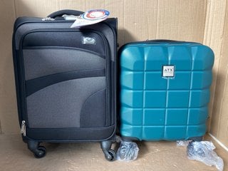 ATX LUGGAGE CABIN SIZE HARD SHELL WHEELED SUITCASE IN GREEN TO ALSO INCLUDE AEROLITE CABIN SIZE FABRIC WHEELED SUITCASE IN BLACK/GREY: LOCATION - C8