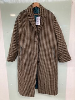 ACNE STUDIOS LONGLINE SINGLE BREAST CHECKED COAT IN BROWN - UK S/M: LOCATION - C5