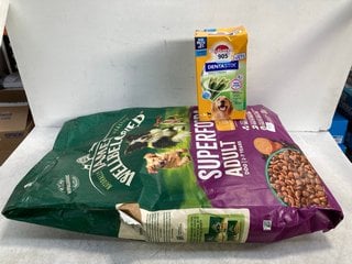 BOX OF PEDIGREE DENTASTIX - BBE 12/12/24 TO ALSO INCLUDE PACK OF JAMES WELL-BELOVED SUPERFOOD 10KG ADULT DOG BISCUITS - BBE 5/8/24: LOCATION - C5