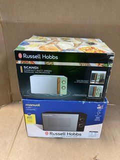 RUSSELL HOBBS RHMM713MG-N SCANDI 17L MANUAL MICROWAVE IN MATTE GREEN TO ALSO INCLUDE RUSSELL HOBBS 20L MANUAL MICROWAVE IN SILVER: LOCATION - C2