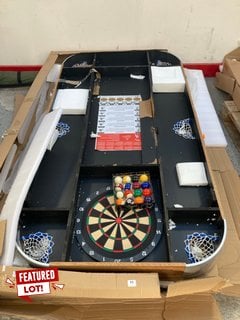 RILEY 6' VERTICAL FOLDING BLUE CLOTH POOL TABLE WITH DARTBOARD & TABLE TENNIS TOP RRP: £400: LOCATION - A1