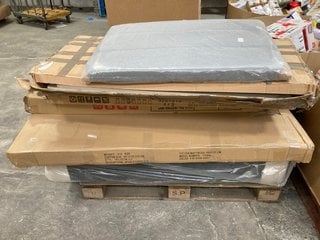 PALLET OF ASSORTED INCOMPLETE FURNITURE TO INCLUDE SINGLE SIZE HEADBOARD IN GREY: LOCATION - B6 (KERBSIDE PALLET DELIVERY)