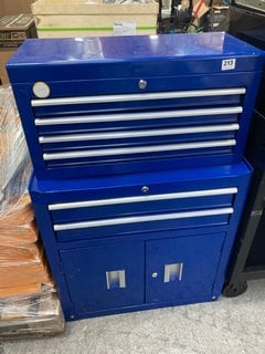 2 DRAWER 2 DOOR TOOL CHEST IN BLUE TO INCLUDE 4 DRAWER TOOL CHEST IN BLUE WITH OPEN TOP: LOCATION - A5