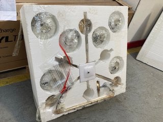 WEST ELM SPHERE STEM 6 LIGHT CHANDELIER IN ANTIQUE BRASS RRP: £229: LOCATION - AR1