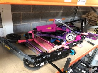 (COLLECTION ONLY) QTY OF ASSORTED CHILDREN SCOOTERS TO INCLUDE M-CRO FOLDABLE SCOOTER IN PURPLE: LOCATION - AR13