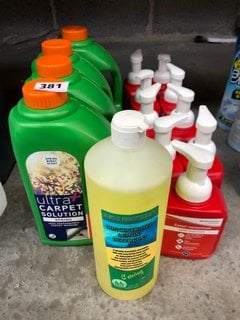 (COLLECTION ONLY) 14 X ASSORTED CHEMICAL ITEMS TO INCLUDE VAX ULTRA+ CARPET SOLUTION SPRING SENCE 1.5L (PLEASE NOTE: 18+YEARS ONLY. ID MAY BE REQUIRED): LOCATION - AR14