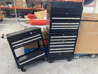 3 X ASSORTED TOOL CHESTS IN BLACK TO INCLUDE 6 DRAWER TOOL CHEST IN BLACK WITH WHEELS: LOCATION - A3