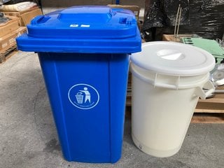 BLUE WHEELIE BIN TO INCLUDE 2 X DENOX WHITE PLASTIC BINS: LOCATION - B3