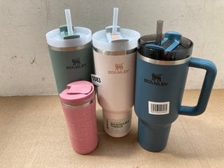 3 X STANLEY QUENCHER H2.0 TUMBLERS IN VARIOUS COLOURS TO ALSO INCLUDE ZOKU VACUUM INSULATED BOTTLE IN PINK: LOCATION - AR5