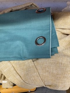 2 X JOHN LEWIS & PARTNERS MACHINE SEWN HEM TEXTURED CURTAINS IN MUSTARD TO ALSO INCLUDE JOHN LEWIS & PARTNERS EYELET CURTAIN IN TEAL: LOCATION - AR8