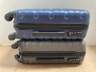 2 X JOHN LEWIS & PARTNERS CABIN SIZE HARD SHELL WHEELED COMBINATION LOCK SUITCASES IN NAVY/GRAPHITE: LOCATION - AR8